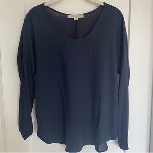 LOFT Navy Blue Mixed Media Blouse